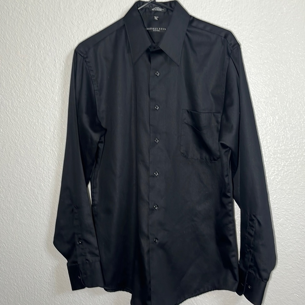 Geoffrey Beene black sateen button down shirt